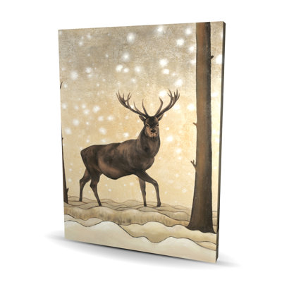 Chevreuil sur toile paysage d'hiver | Décoration d'intérieur beige
