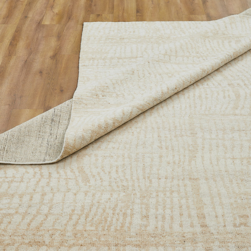 Tapis ivoire en laine noué à la main Willeke Shoreline, Rectangle 6 pi x 9 pi