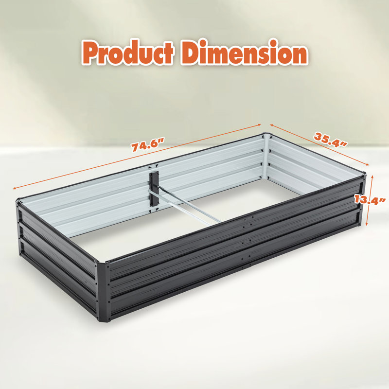 6X3x1 Ft Black Galvanized Steel Raised Garden Bed, Outdoor Container For Growing Herbs And Succulents, Stable With Rods Corner Guards Bed Gardening, Ideal Vegetables, Flowers Herbs, Safe Hemming Edge