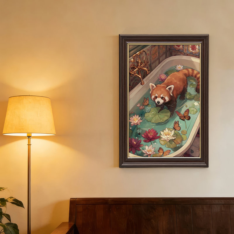 Art mural antique sur toile encadré doré pour le salon, la chambre à coucher, le bureau ou le vestibule - Décoration murale décorative avec panda rouge