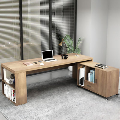 Burlywood L-Shaped Solid Wood Executive desk with drawers desk