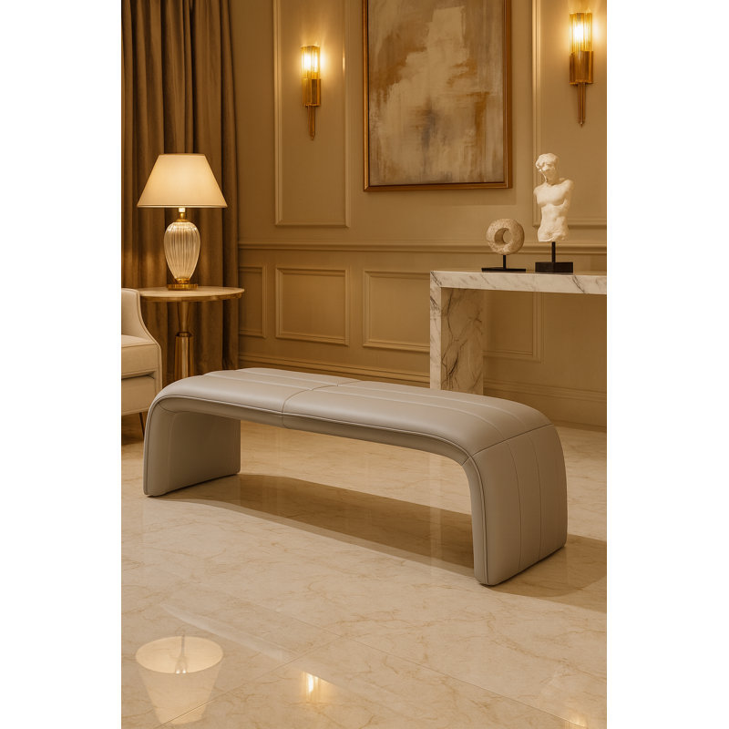 Banc contemporain rembourré en cuir gris, Gris