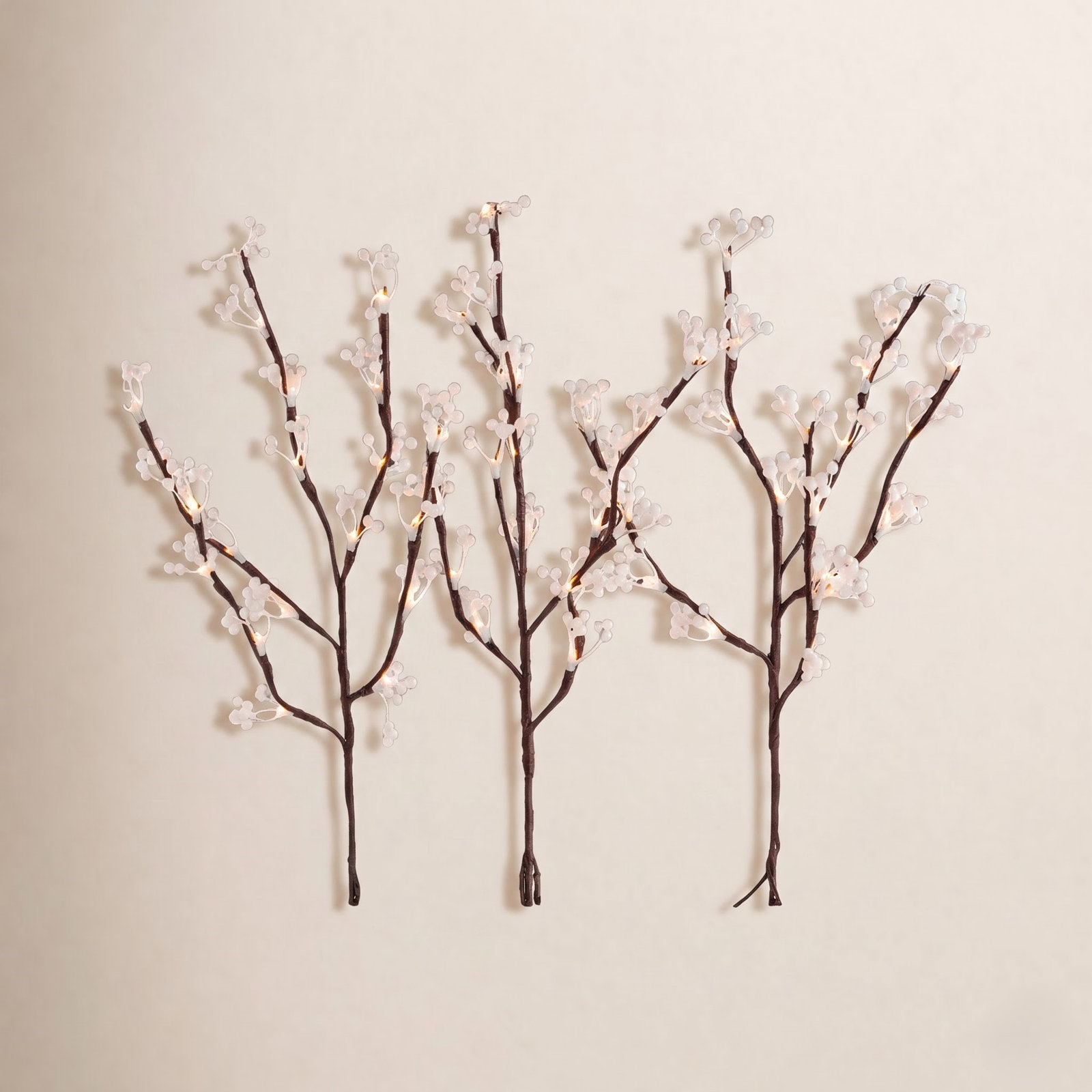 Lighted Brown Branch Set with White Berries