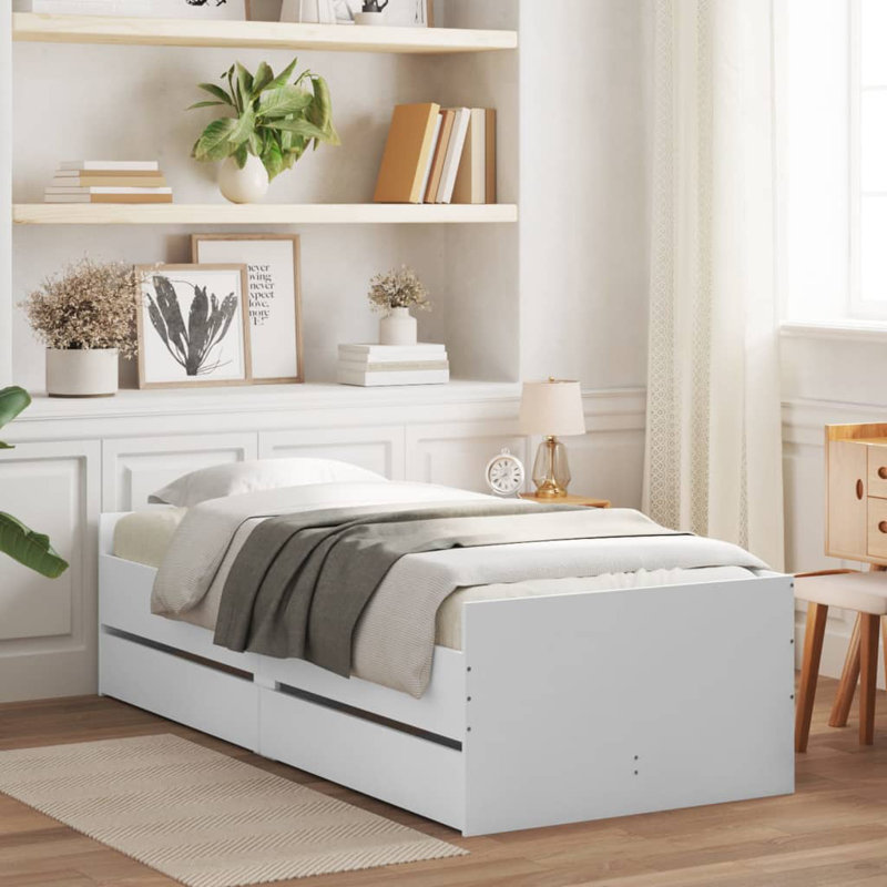 17 Stories Bed Frame With Drawers 75X190 Cm Small Single, White, 102 x 203cm
