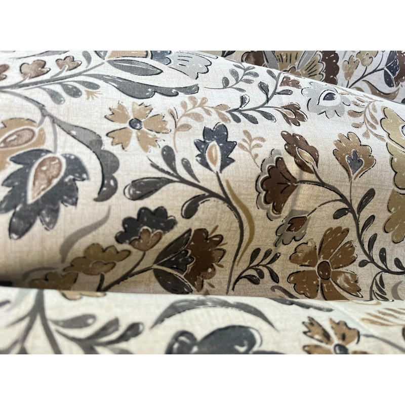 Tan Brown Gold And Grey Floral Curtains, 50" W x 50" L