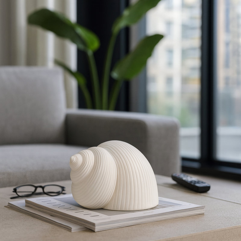 Sculpture moderne en céramique coquillage pour décoration de table - objet décoratif décoratif pour bureau, salon ou maison - 6 po, blanc