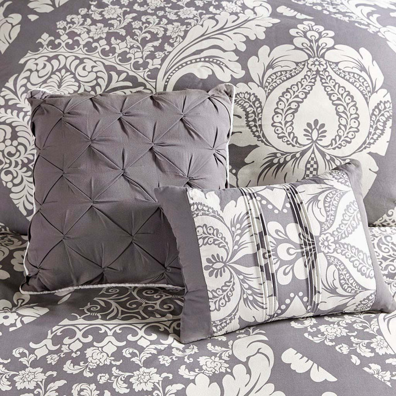 Ensemble d'édredon en coton 7 pièces, Grand édredon + 2 taies décoratives standard, Gris