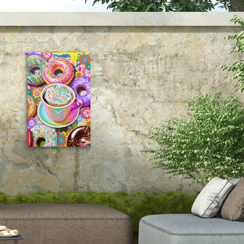 «Jess Stempel Coffee Donuts» 1 toile d'extérieur, H 12 po x l 19 po