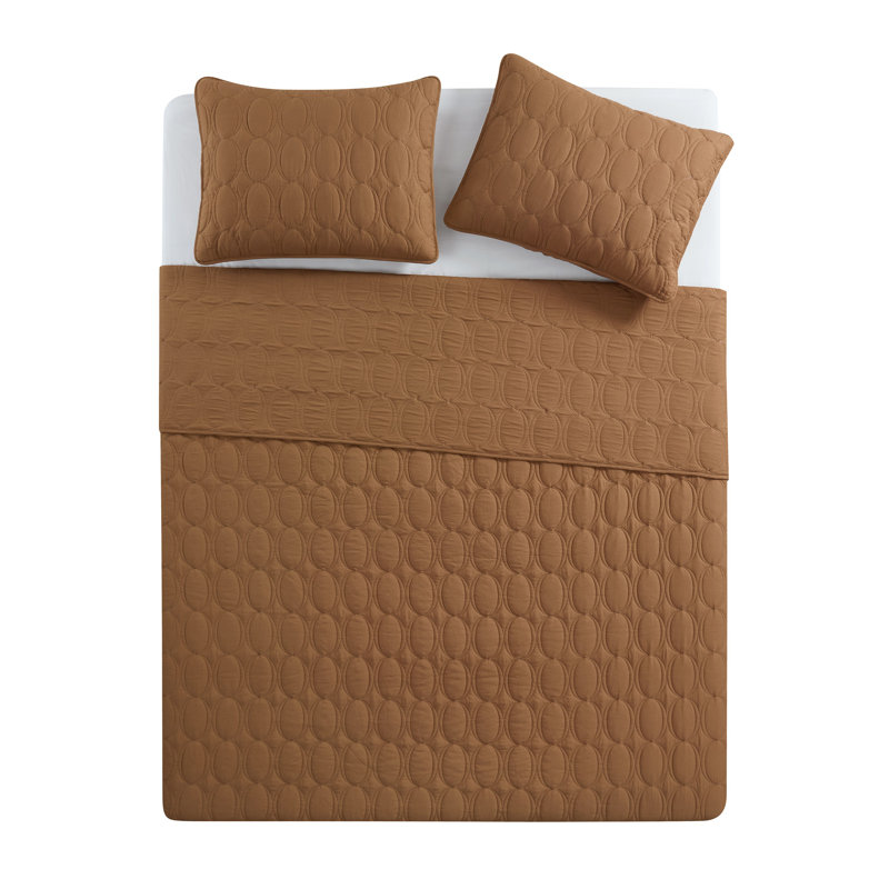 Circles 3-Piece Pinsonic Microfiber Quilt Set, Caramel