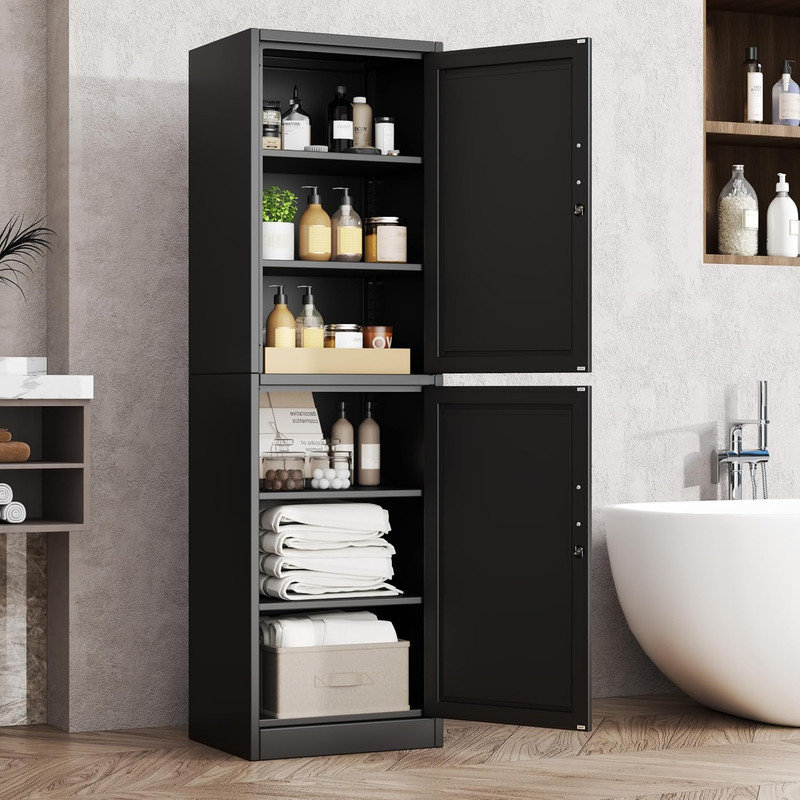 Armoire utilitaire 67 po H 67 po avec 2 portes et 4 tablettes réglables, Noir