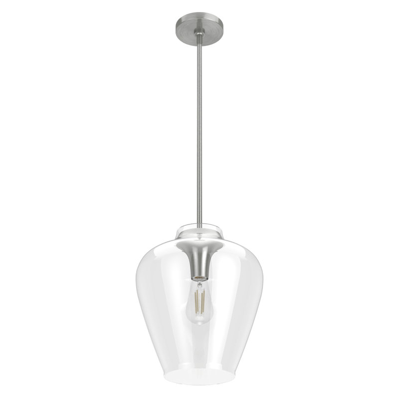 Luminaire suspendu simple en forme de goutte 12 pouces Vidria, Nickel brossé, Transparent