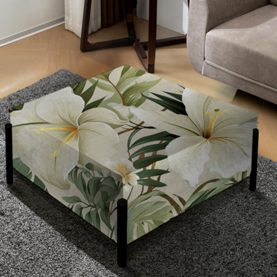 Neutre oasis Ii motif tropical - grand repose-pieds carré tropical