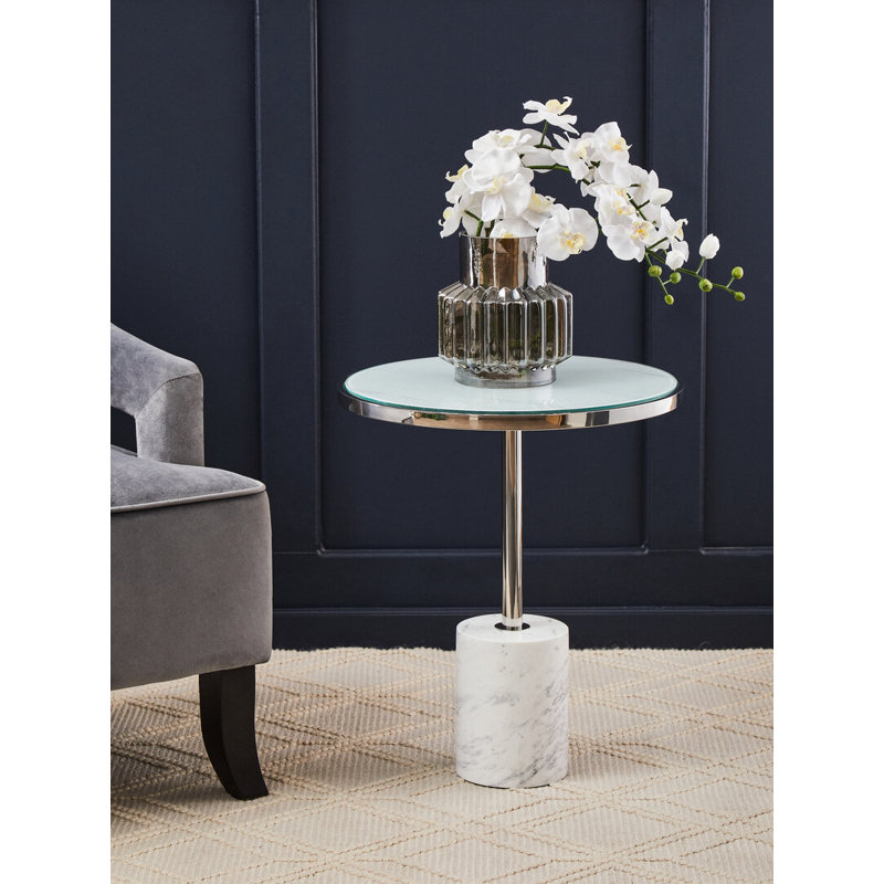 End Table, Silver/White