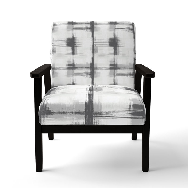Chaise d'appoint Rustic Lodge - Fauteuil gris à carreaux gris, Accoudoirs carrés noirs