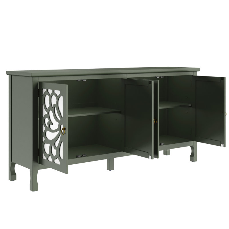 63" Carved Buffet Cabinet With Mirrored Door, Green