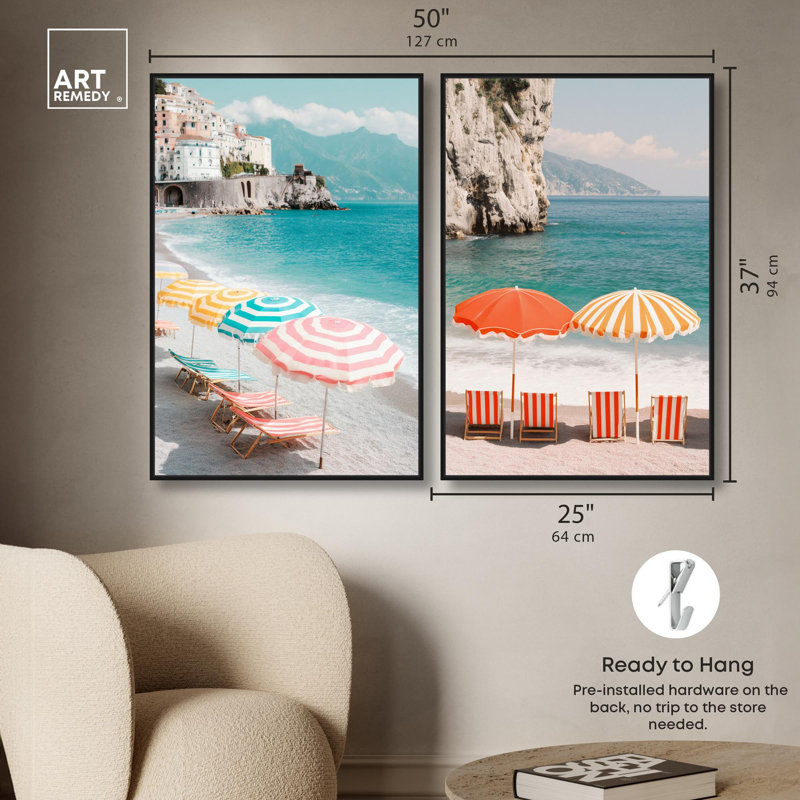 Ensemble de décoration murale pour salle de bain Coast Bliss par Art Remedy, cadre noir, 24 x 36, H 37 po x l 25 po