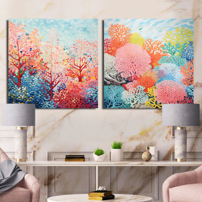 Coral Reef Barrier Expression III - ensemble de 2 collages abstraits carrés