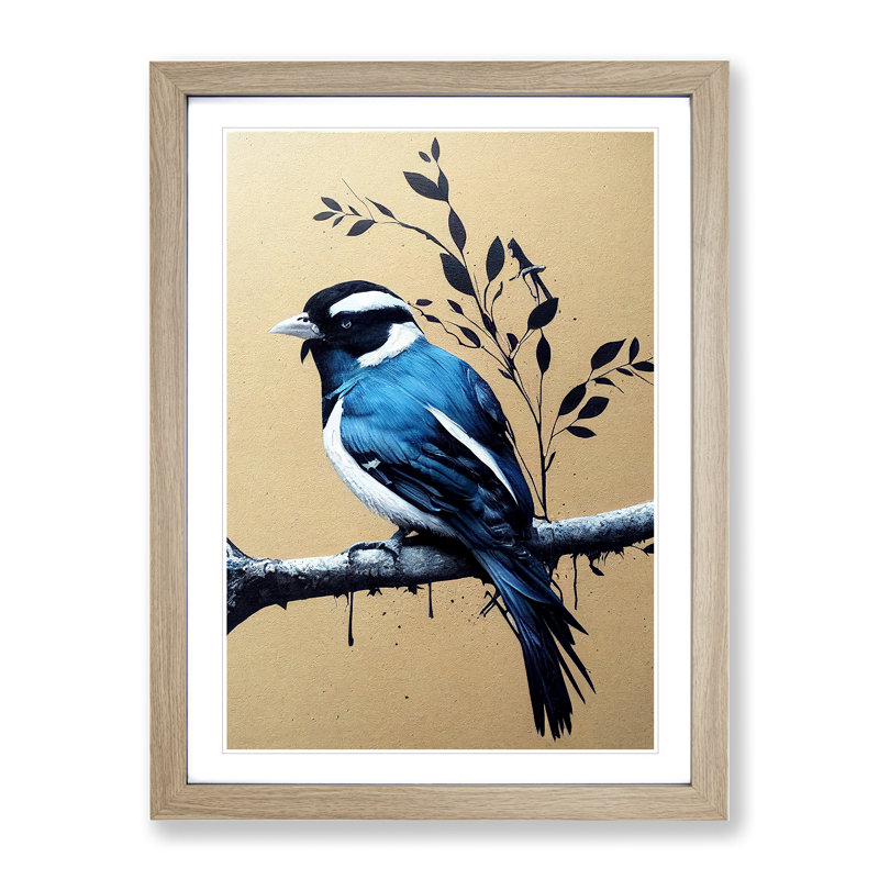 Handsome Bird - Single Picture Frame Painting, 64cm H x 46cm W x 2cm D, Oak