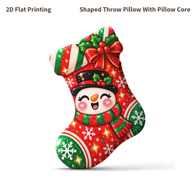 1pc 2D Flat Snowman Christmas Stocking Snowman Lover Gift Shaped Stuffed Throw Pillow Decorative Cushion Pillow for Sofa Bed And Christmas Decor, 2D Flat 40cm