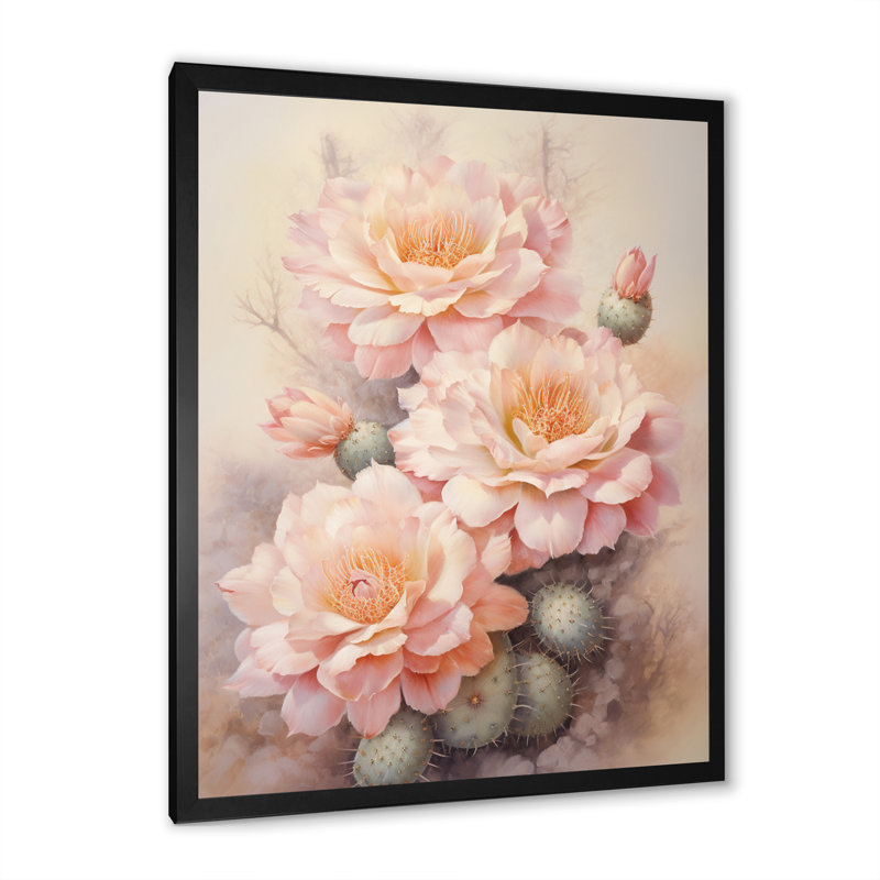 Yeidy, cactus rose, vert, impression romantique I, Cadre photo noir, H 20 po x l 12 po x P 1 po