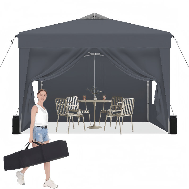 10'X10' Folding Canopy Tent With 4 Removable Sidewalls Waterproof Adjustable Height Outdoor Event Shelter Upf 50+ Gazebo Portable Tents For Parties Beach Camping Wedding Ez Pop Up Canopy 4Pcs Weight Bag + Carry Bag
