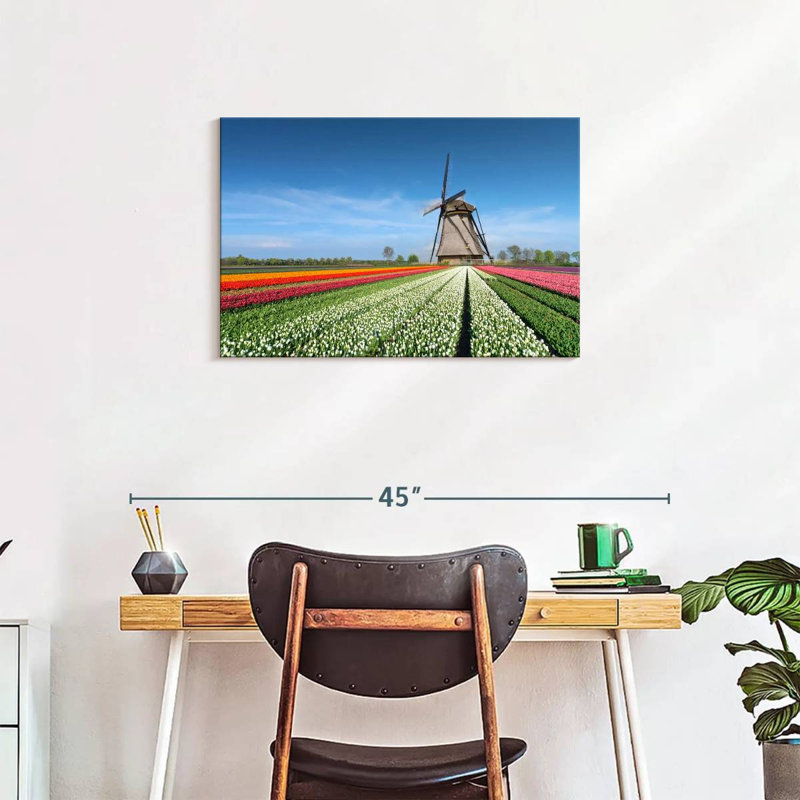 Alvord Windmill And Tulips, 20" H x 30" W
