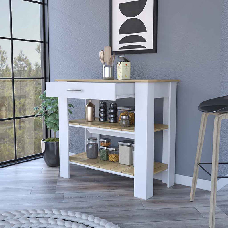 Brooklyn 40 Kitchen Island,Two Shelves,One Drawer, White
