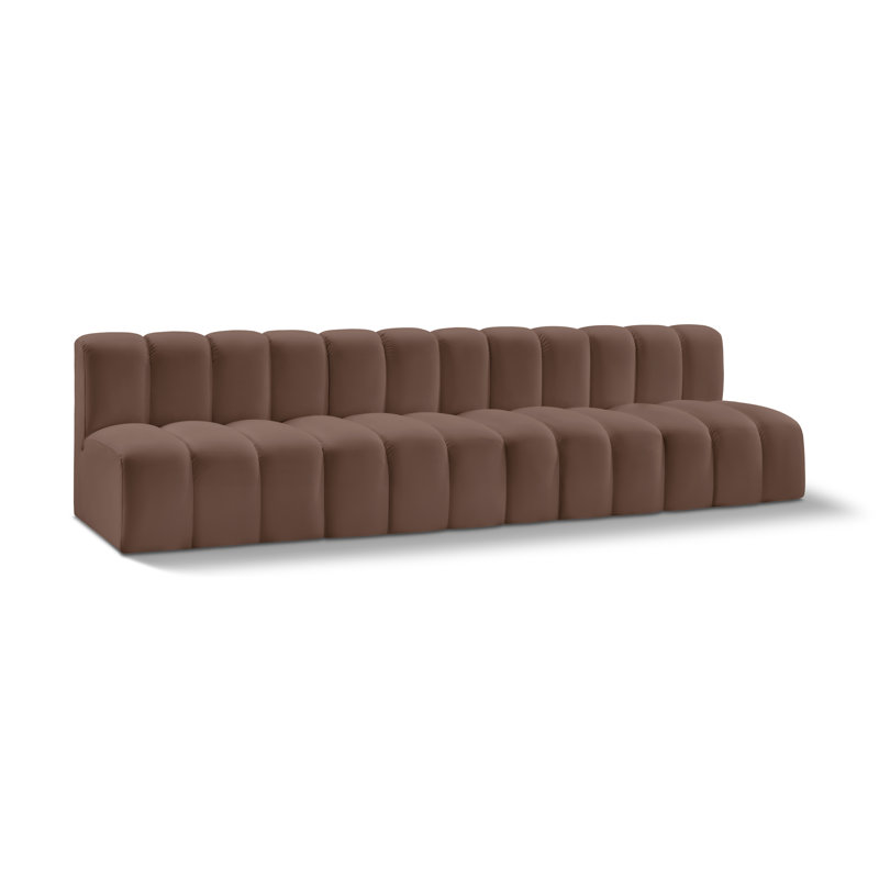 Hylee Upholstered 119'' Sofa, Brown Vegan Leather