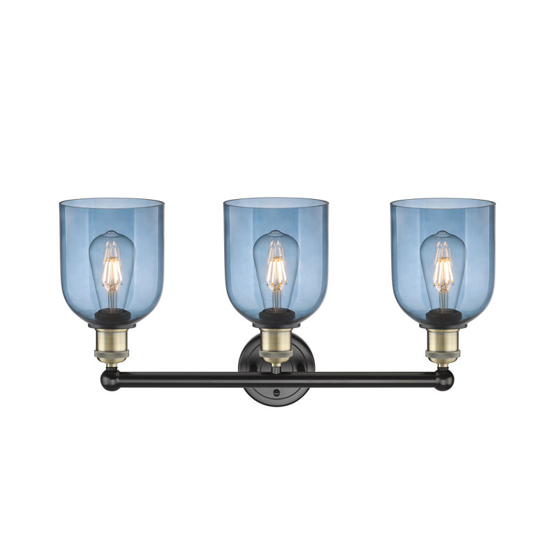 Abat-jour de salle de bain 3 lumières Edison Allysson, Bleu princesse, Laiton antique noir