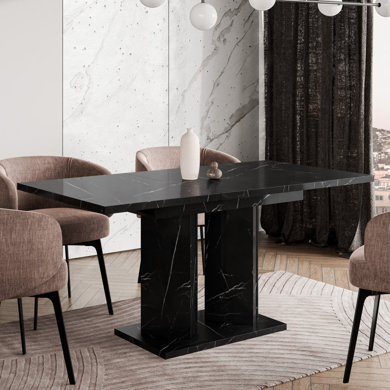Extendable Dining Table, Black Marble Effect