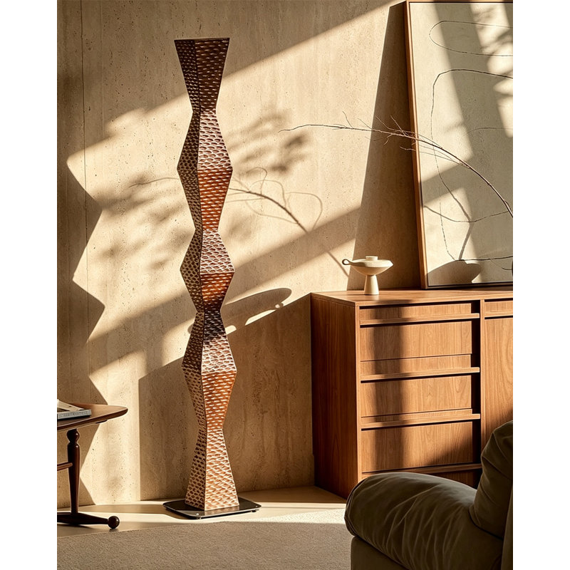 Twisted Rhombus Textured Solid Wood Floor Sculpture With Flat Base