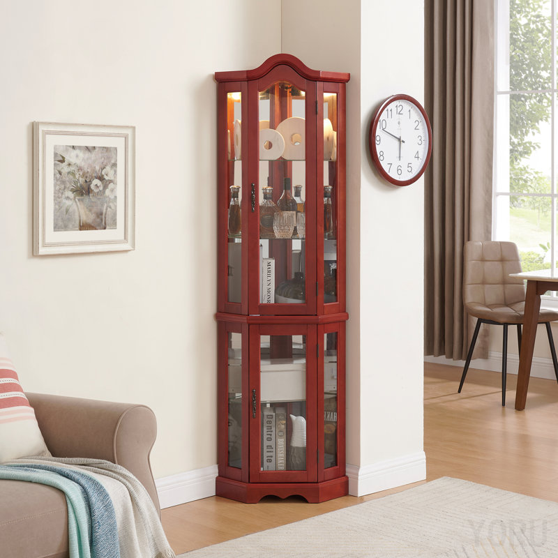 Vitrine de coin, porte vitrée, finition cerisier - standard
