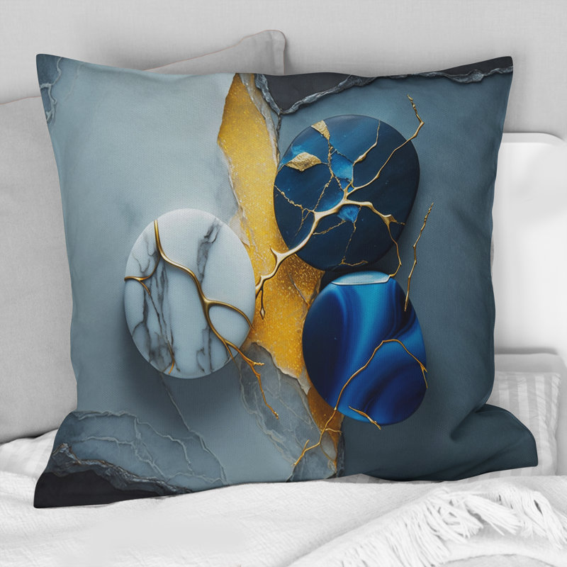 Coussin abstrait à imprimé abstrait en géode bleue IV