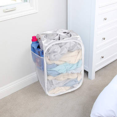 SmartDesign Smart Design Deluxe Mesh Pop Up 3 Compartment Laundry Sorter  Hamper Basket - VentilAir Fabric Collapsible Design - for Clothes & Laundry  - Home Organization (Holds 6 Loads) (33 x 15 Inch) [White]