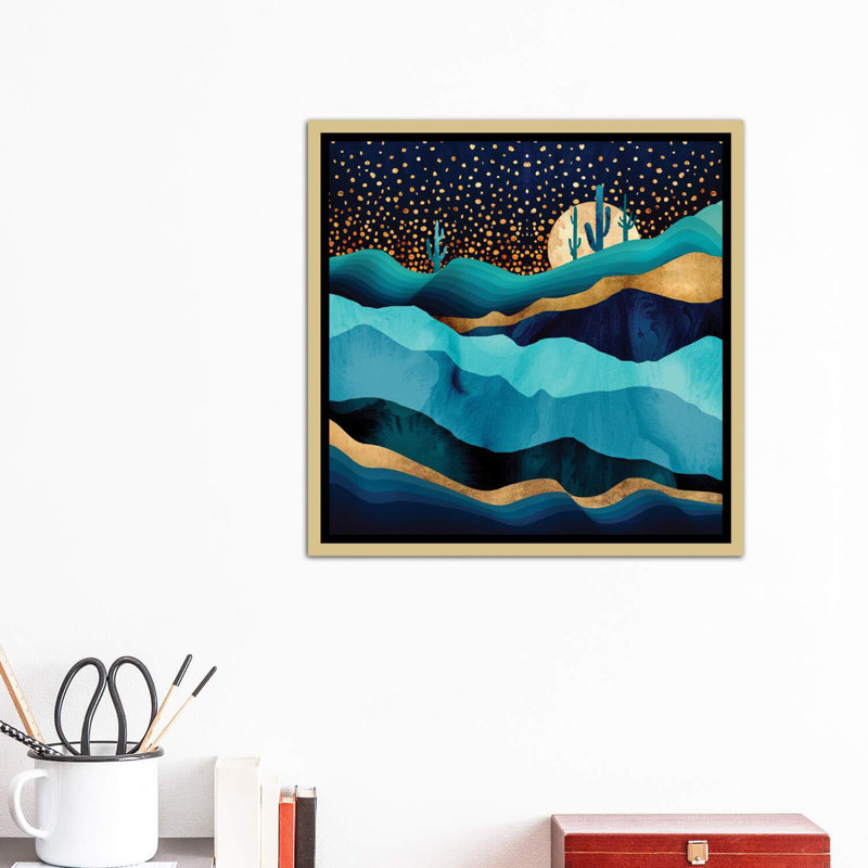 « indigo desert night » par kim haskins-impression d’art graphique, H 18 po x l 18 po x P 1,5 po, Toile encadrée d'or