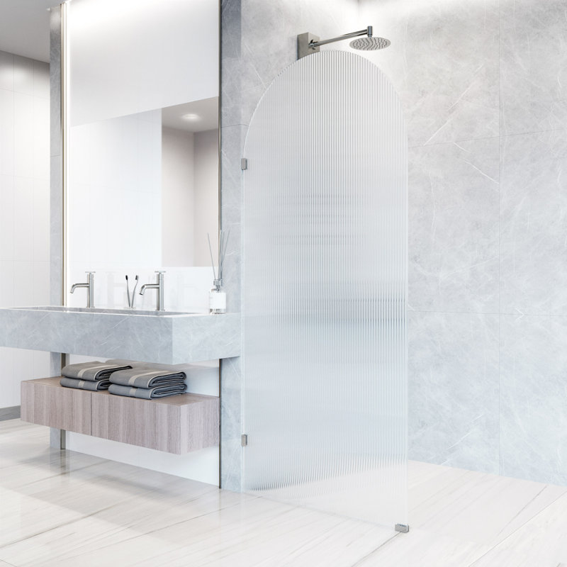 Arden 34" W x 78" H Frameless Fixed Shower Screen with 3/8" Glass, Chrome Fluted