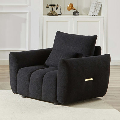 35.2'' Teddy Fabric Sofa, Modern Lounge Chair For Apartment, Office, Living Room And Bedroom Black