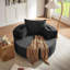 Sièges de salon et de bureau à domicile: Fauteuil demi-tonneau pivotant à 360 ° en chenille de ton noir, fauteuil d'appoint rond moderne pour une détente quotidienne-1522022481