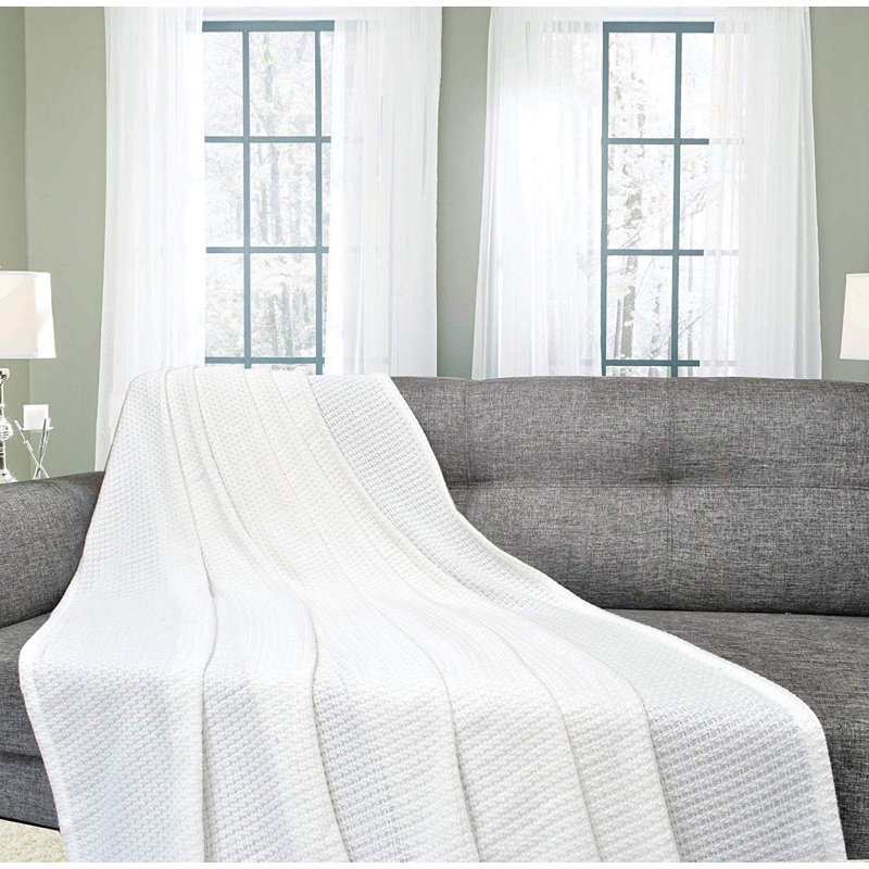 Couverture luxueuse en coton peigné, Simple, Blanc
