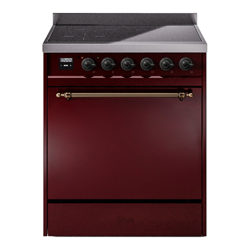 ILVE Nostalgie II Series 30 inch Induction Range with 4 Induction Elements (Solid Door), Burgundy/Bronze
