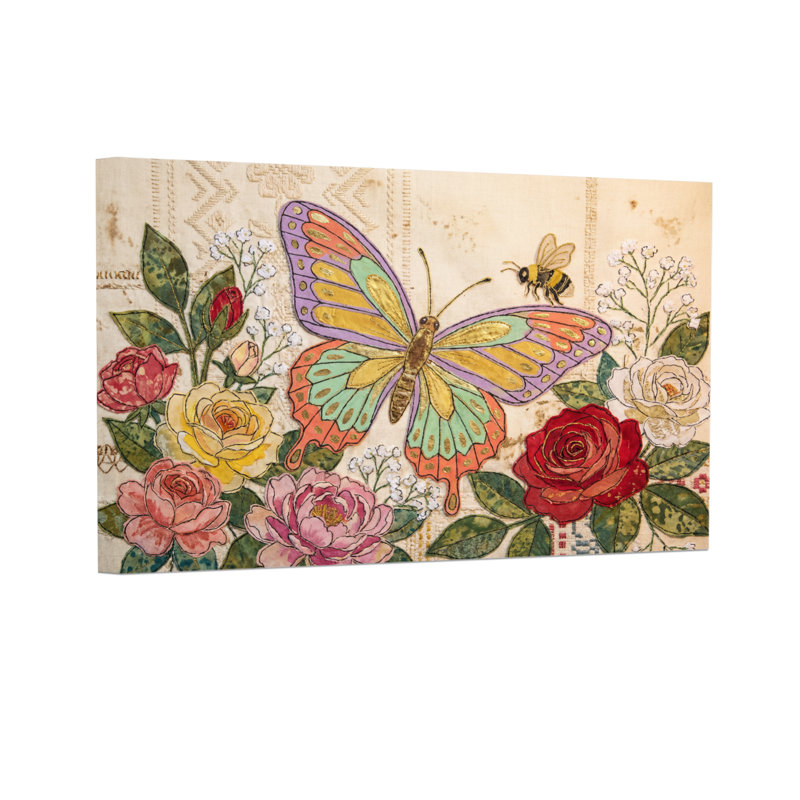 Animaux, papillon et fleurs avec motif d'abeille, H 16 po x l 24 po