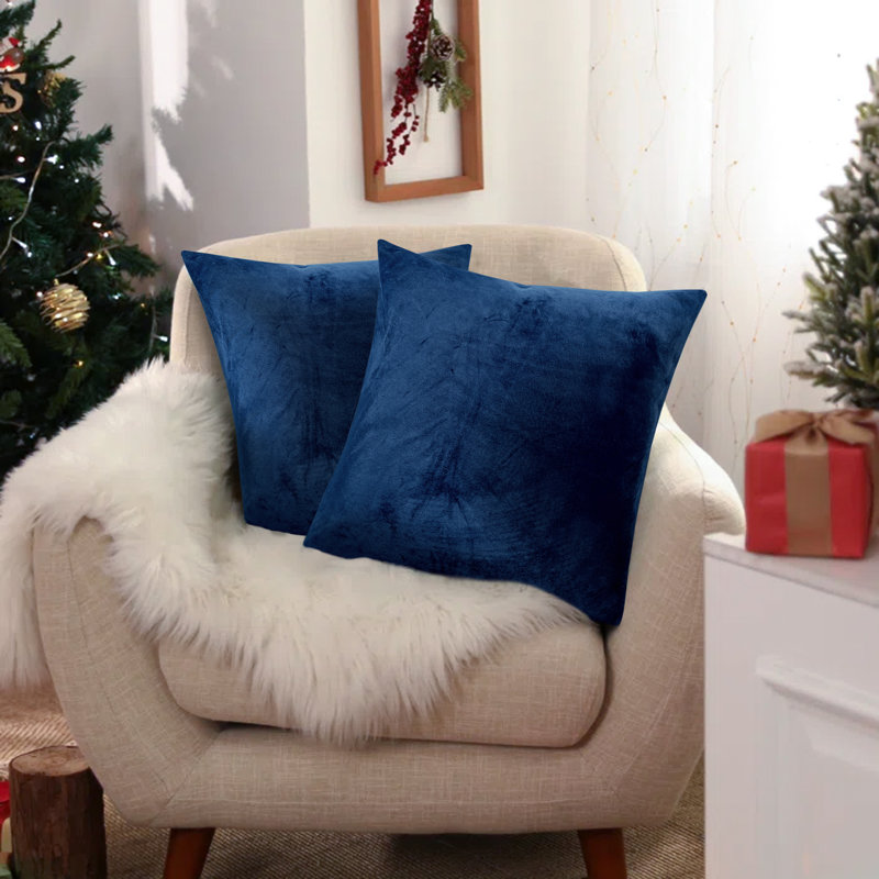 Perfas Square Scatter Crushed Velvet Cushion Cover, Navy