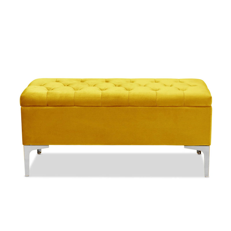 Modena Wide Velvet Tufted Rectangle Ottoman Storage Bench with Legs, Upholstered Multi-Function Footstool Bench for Living Room & Bedroom