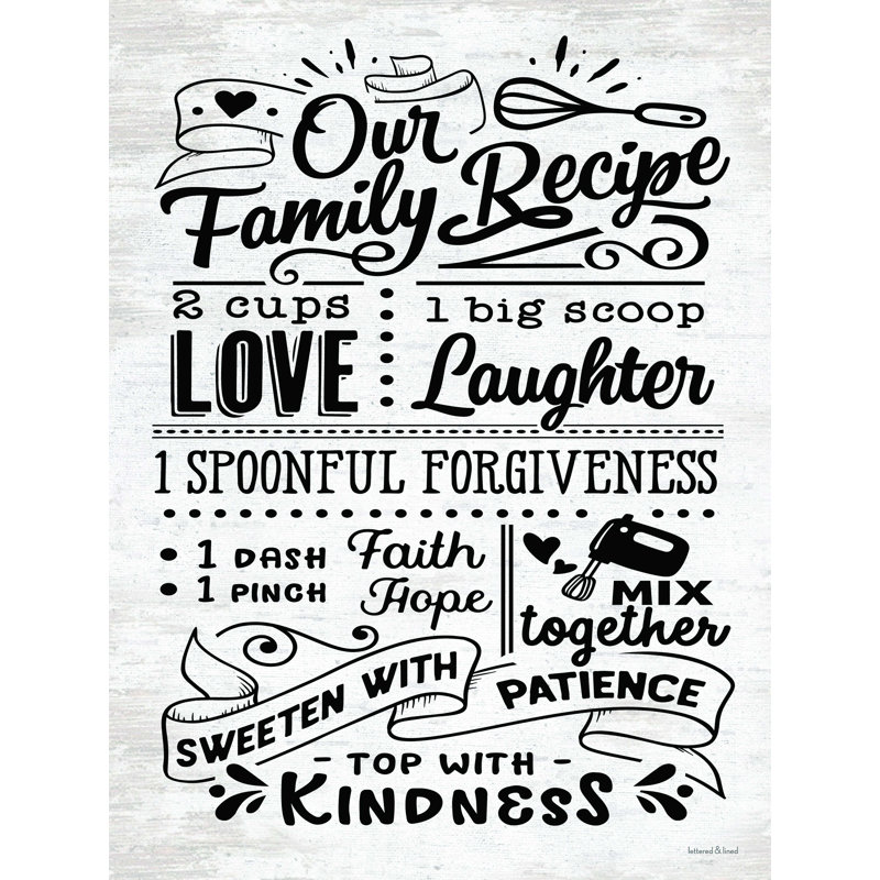 Our Family Recipe - Art textuel sur toile tendue, H 32 po x l 24 po