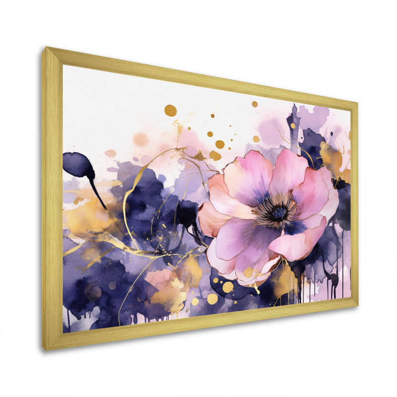 Plantes roses et mauves dans le chaos sur toile, Cadre doré à une seule photo, H 24 po x l 32 po x P 1 po