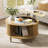 Round Coffee Table With Storage, Fluted Lift Top, Sliding Cabinet Door, Modern Design, Natural-109893525