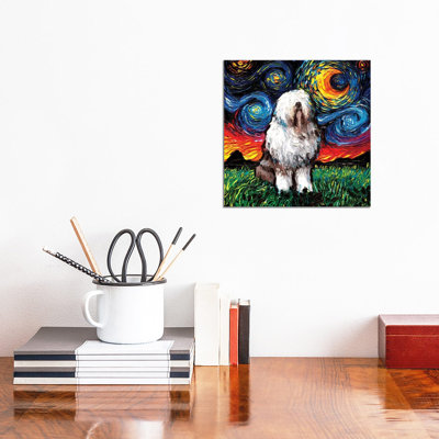 «English Sheepdog Night» par Aja Treves - peinture sur toile tendue