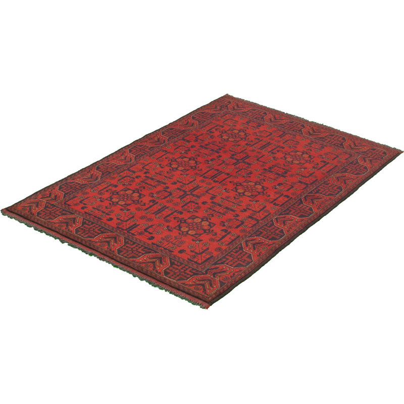 Tapis de zone en laine rouge 4 pi 1 po x 6 pi 5 po à main one-of-kind-noué la 2010 esari Allaina