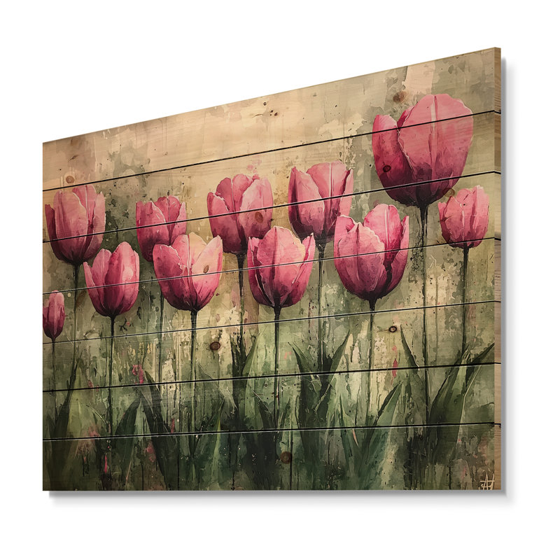 «Summer Pink Hues», impression sur bois de tulipes sur bois de pin naturel, H 10 po x l 20 po x P 0,78 po