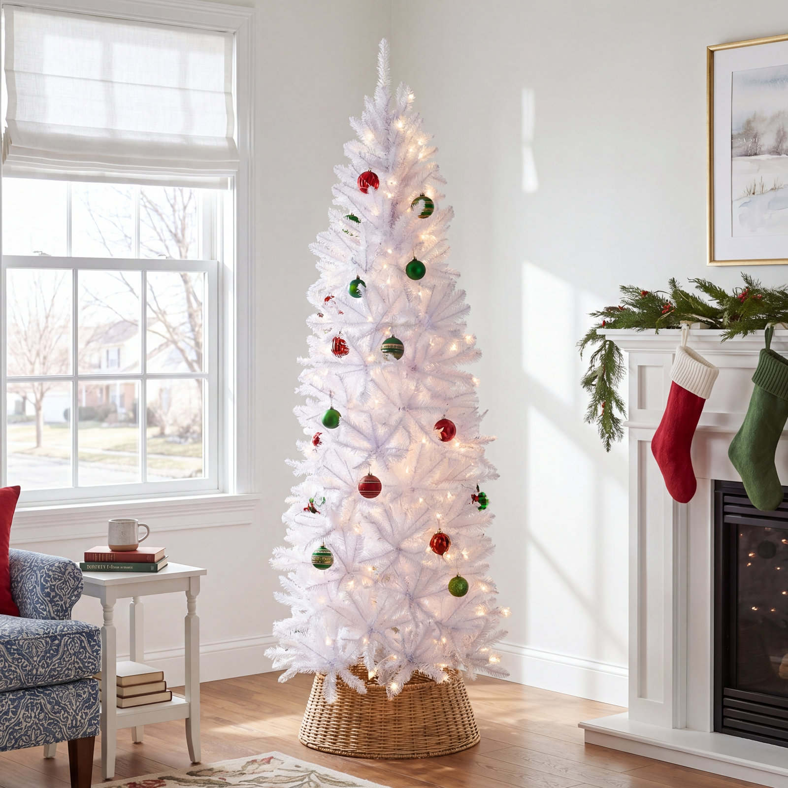 Slim Pre-Lit White Christmas Tree, 6.5'